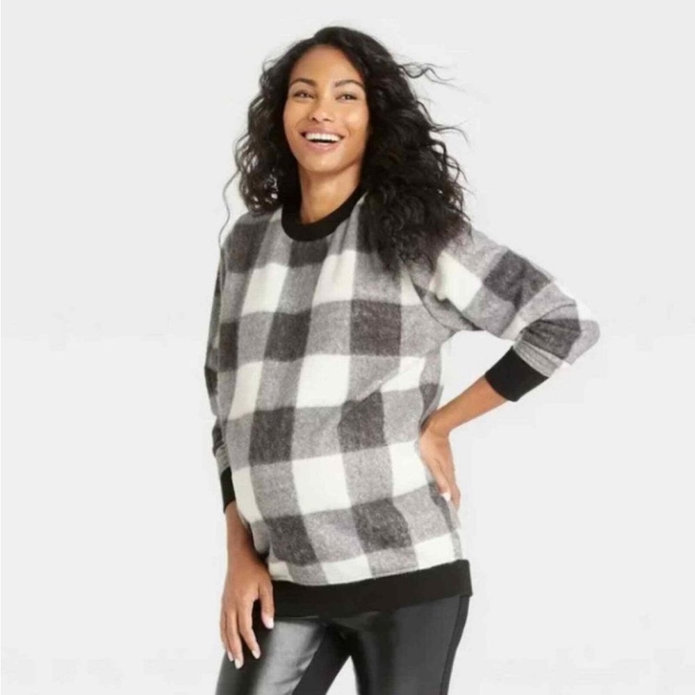 The Nines By HATCH Gingham Plaid Cozy Maternity Sweatshirt Size XXL